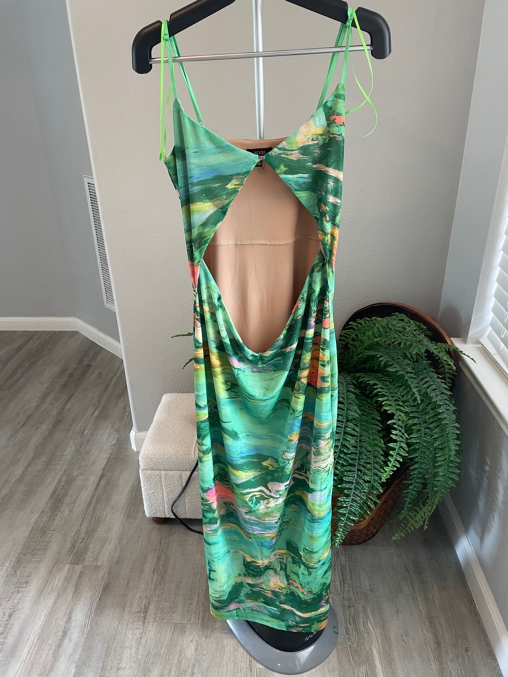 AFRM Green and Blue Spaghetti Strap Long Dress